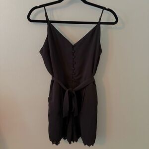 Molly Green Women's Black Sleeveless Button-Down Romper with Lace Small